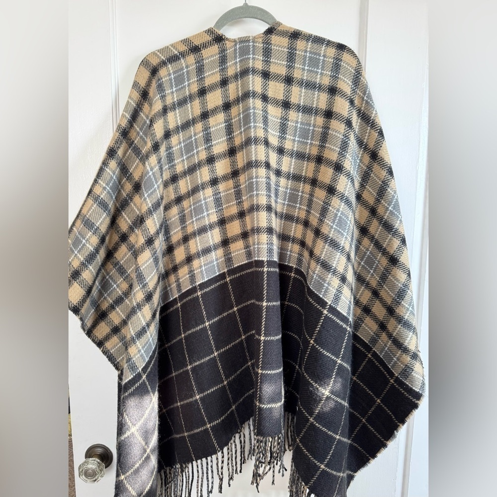 Plaid Fringe Poncho - Picture 2 of 3